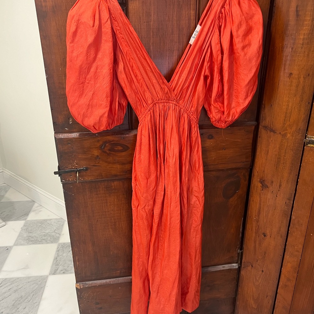 Elegant Orange Puff Sleeve Dress